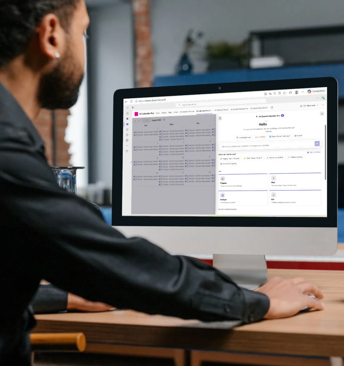 A team member using AI Shared Calendar Pro inside Microsoft Teams