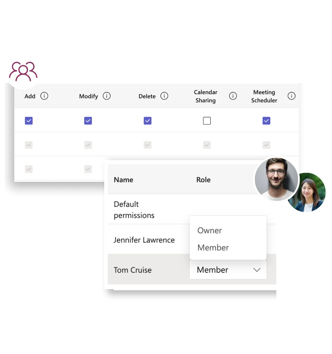AI Shared Calendar Pro manage permissions: add, modify, delete, calendar sharing, and meeting scheduler rights per team member