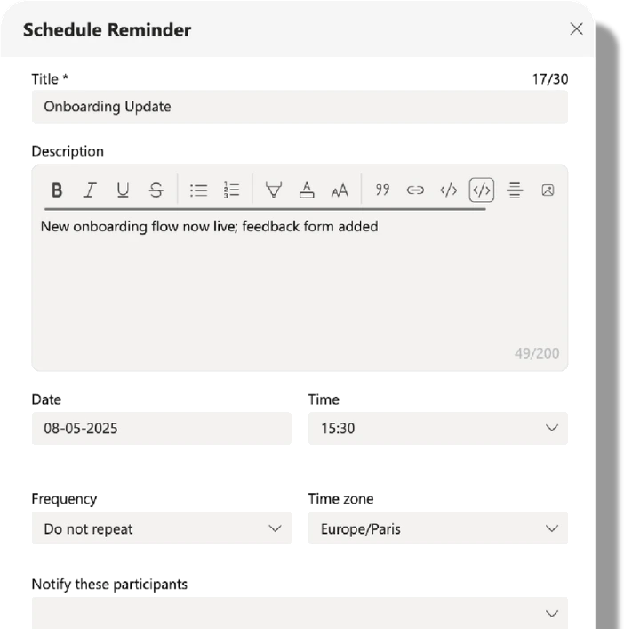 Schedule a new reminder in Reminds Pro