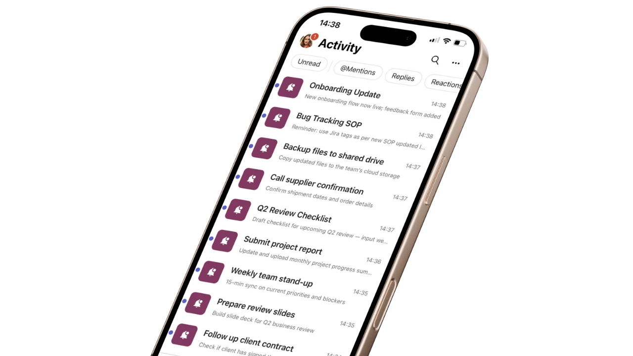 Reminds Pro notifications in the Microsoft Teams Activity feed