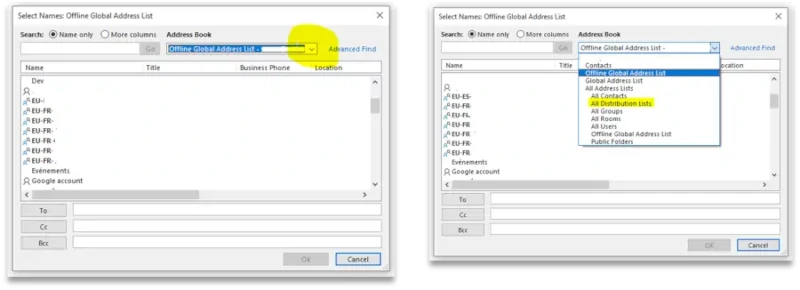 Distribution lists on Outlook