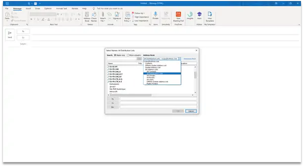 Distribution lists on Outlook