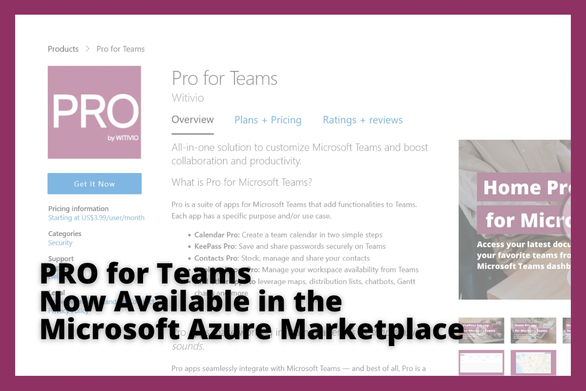 Witivio TeamsPro App Calendar Pro Azure Markeplace