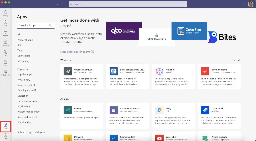 Search Apps on Microsoft Teams