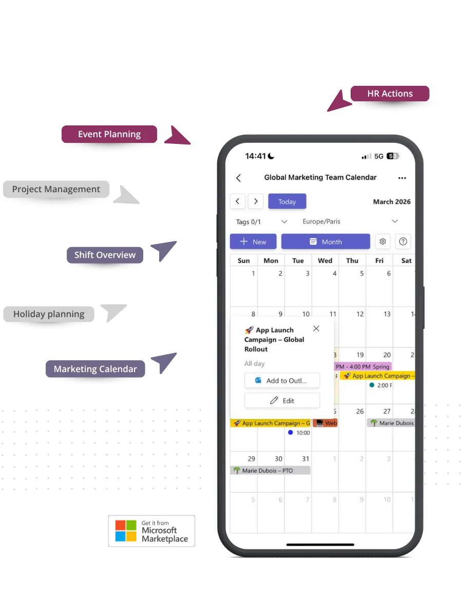 Calendar Pro shared calendar view in Microsoft Teams